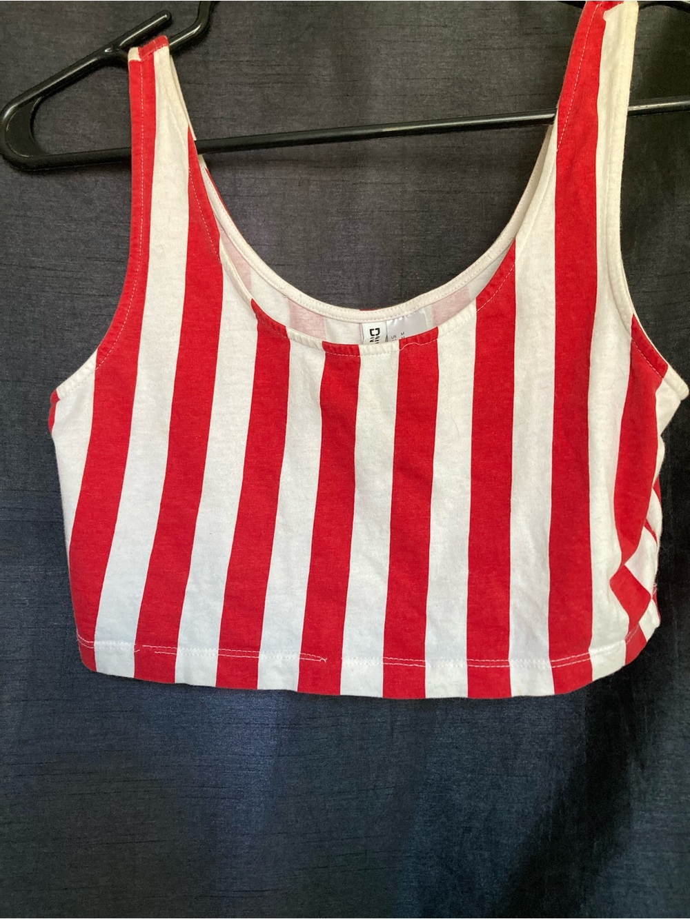 Divided Red White Stripe Crop Tank Top Medium Summer